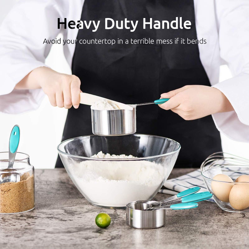 U-Taste Measuring Cups : U-Taste 18/8 Stainless Steel Measuring Cups and Spoons Set of 10 Piece, Upgraded Thickness Handle (Teal) - Image 5